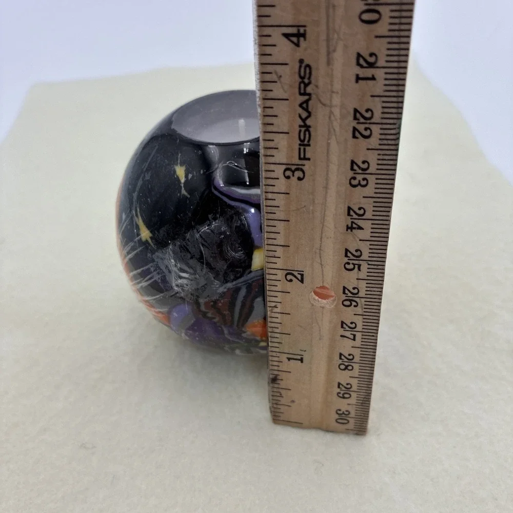 Halloween Witch Sphere Candle Round Black Orange Purple Spooky Decor 3 Inch